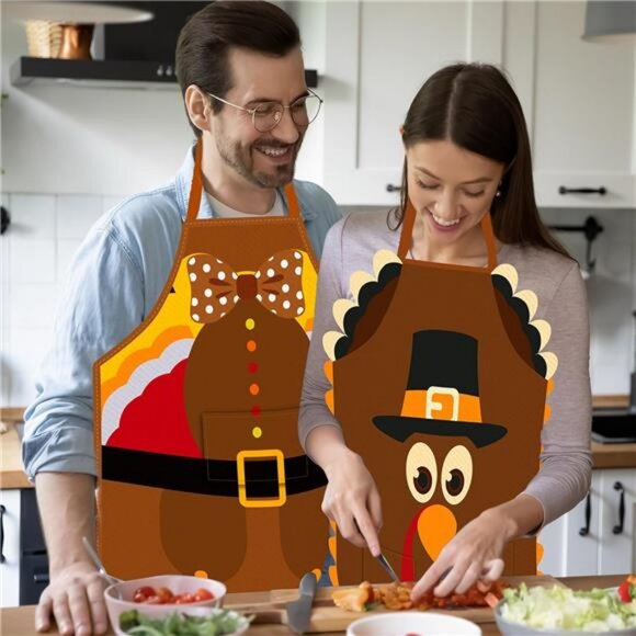 Happy Thanksgiving‎ Aprons with Pockets, Waterproof Fall Kids' Turkey Aprons for - Picture 4 of 8